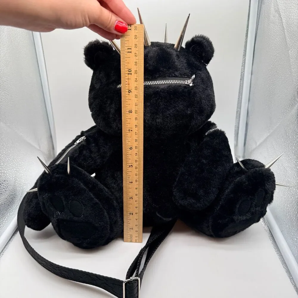 Racer Worldwide Plush Bear Crossbody Bag Zippers Spikes Alternative Punk Alt